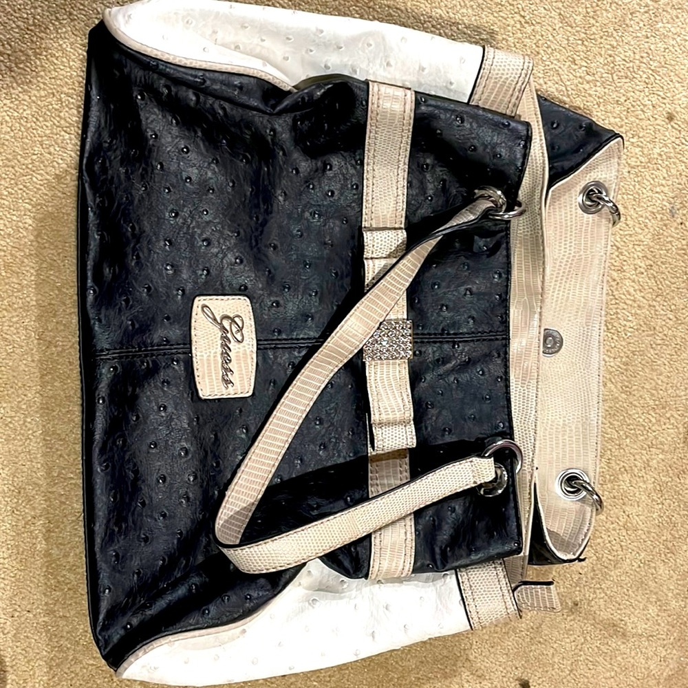 Guess black and white large satchel purse